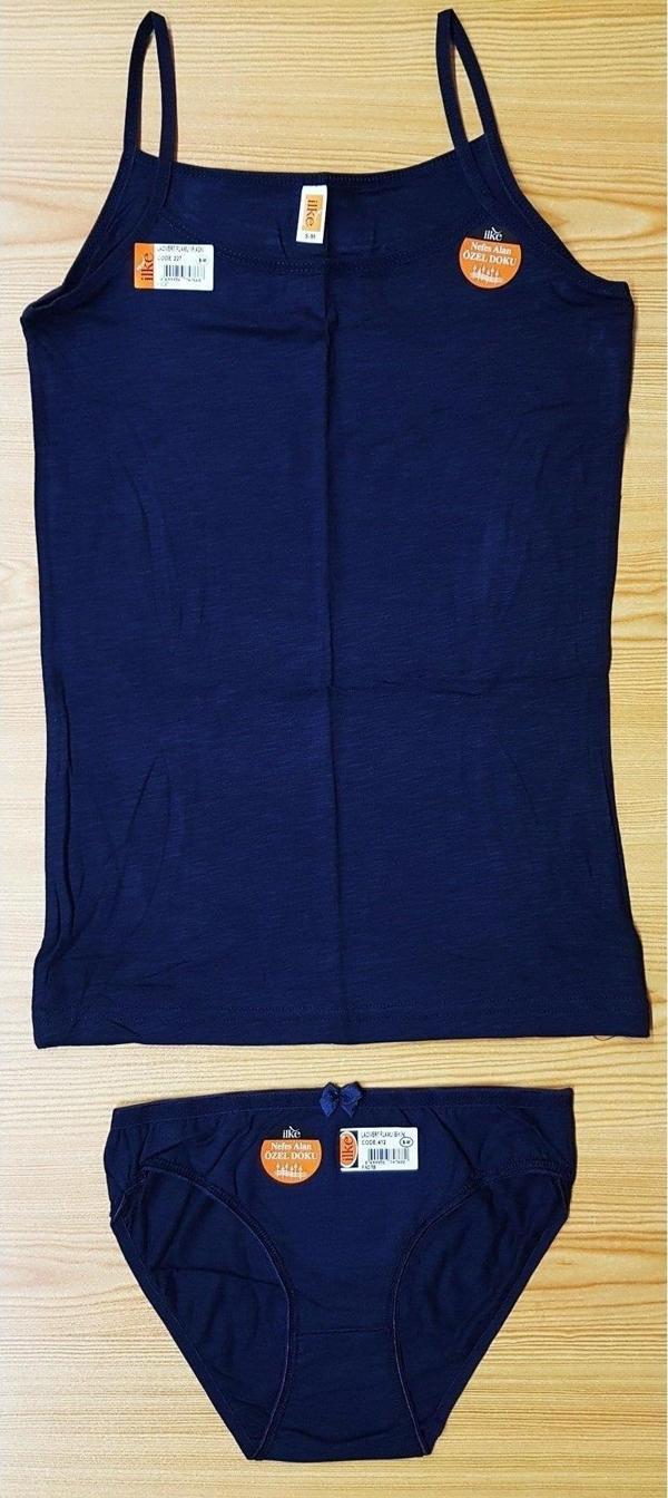 İlke Kadın Likralı Flamlı İnce Askılı Atlet Külot Set  - 3 Adet - Image 1