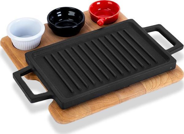 Dikdörtgen Çift Yön Izgara ve Düz Yüzey Hot Plate Kayın Servis Ahşabı Ölçü 22x15cm. (Sos kapları dahil değildir.) - Image 1