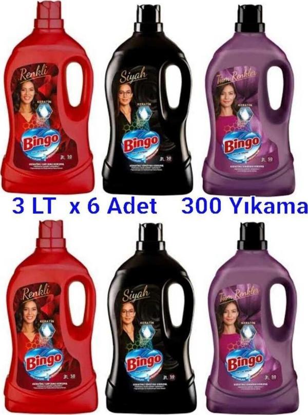 Bingo Sıvı Çamaşır Deterjanı 2*3Lt Siyah 2*3Lt Renkli 2*3Lt Onarım Koruma Toplam 18 Lt - Image 1