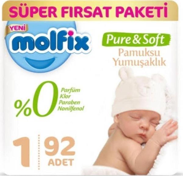 Molfix Pure&Soft Bebek Bezi 1 Beden 2-5 Kg 92 Adet - Image 1
