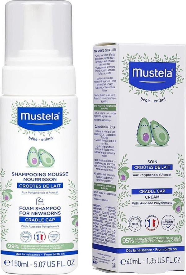 Mustela Konak Önleyici Yenidoğan Köpük Şampuanı 150 ml + Saç Pullanma Karşıtı Krem 40 ml - Image 1