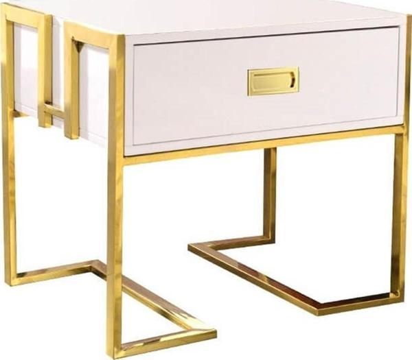 Barbara Gold Metal Beyaz Yan Sehpa - Image 1