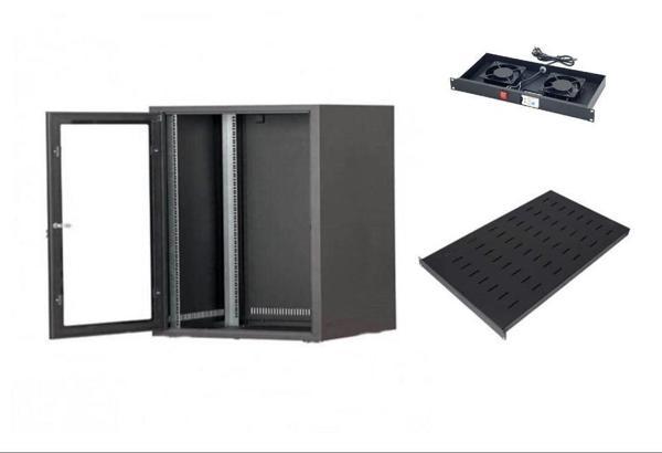 SETRACK 19'' 9U 600X600 CM DUVAR TİPİ RACK KABİNET+ SABİT RAF+2Lİ FAN MODÜLÜ - Image 1