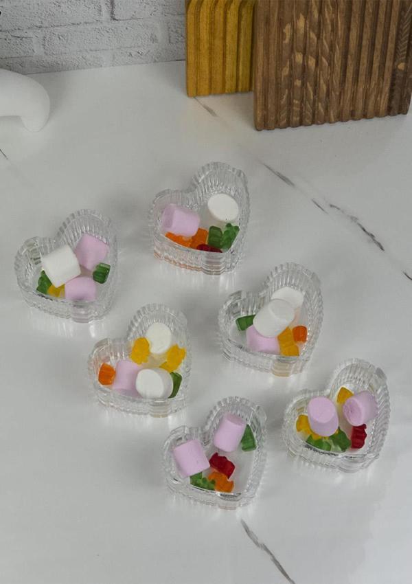Suriyana Cam Magnolya Kasesi - Kalp Şekilli 6lı Cam Kase Seti - 130 ML - Image 1