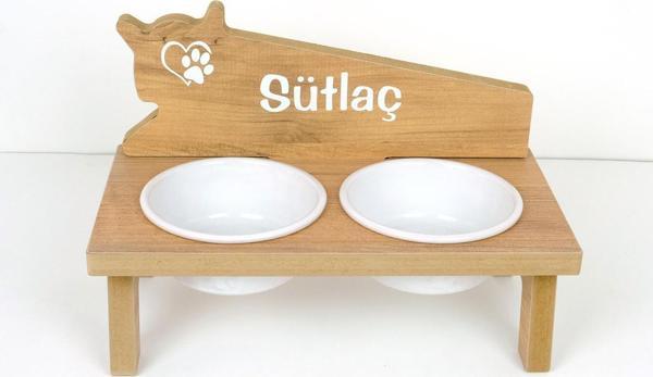 Kedi Mama Standı (18 mm MDF)( BEYAZ/ANTRASİT SERAMİK)(Kafa Modeli)  - Image 1