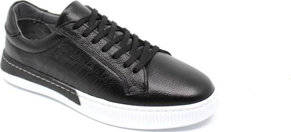 Erkek Siyah Hakiki Deri Bağcıklı Casual Spor Ayakkabı Banner 197-715 - Image 1