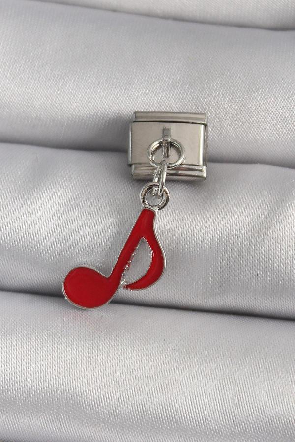 Gümüş Renk Kırmızı Nota Model Nomination Charm - EBJ250113W30403 - Image 1