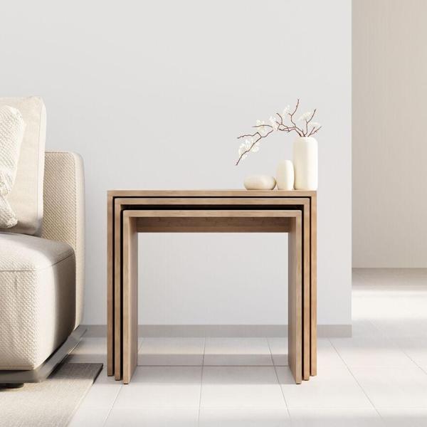 Adore Trıple Zigon Sehpa - Florida Meşe 55x47x40 cm - Image 1