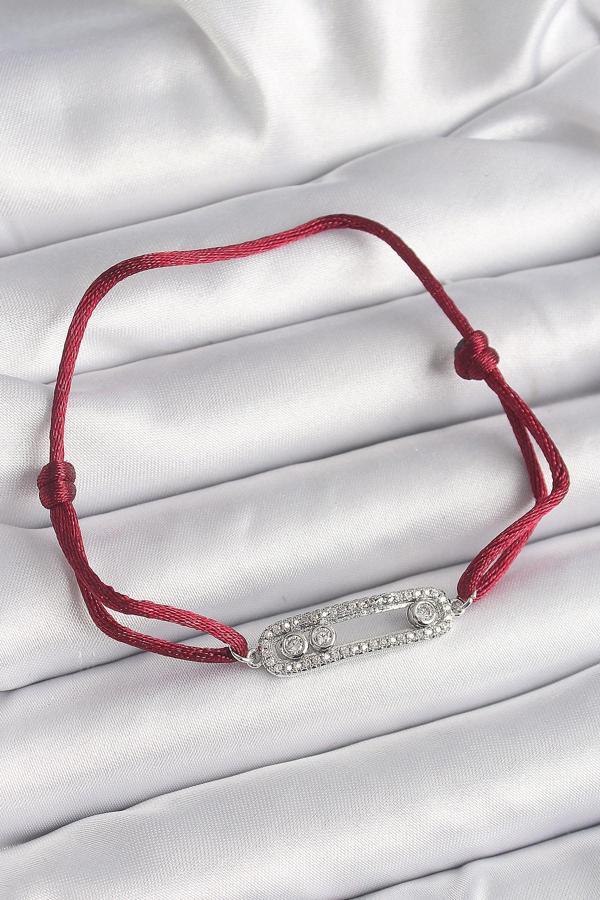 Kırmızı İpli Asansörlü Zirkon Taşlı Gümüş Messika Model Kadın Bileklik - EBJ241221W30062 - Image 1
