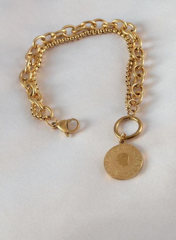 Gold Renk 2'li Zincir Model Çeyrek Altınlı Kadın Bileklik - EBJ250201W30862 - Image 1