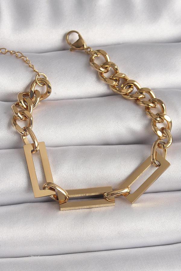 Gold Renk 2'Li Zincir Model Kadın Bileklik - EBJ250207W31177 - Image 1