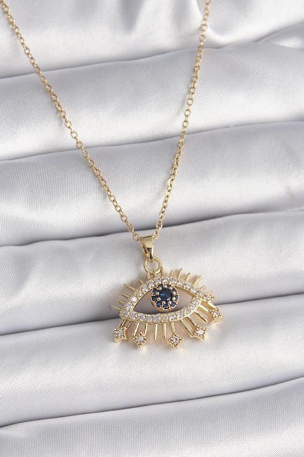 Gold Renk Zincir Zirkon Taşlı Göz Model Kadın Yüzük - EBJ241214W29855 - Image 1