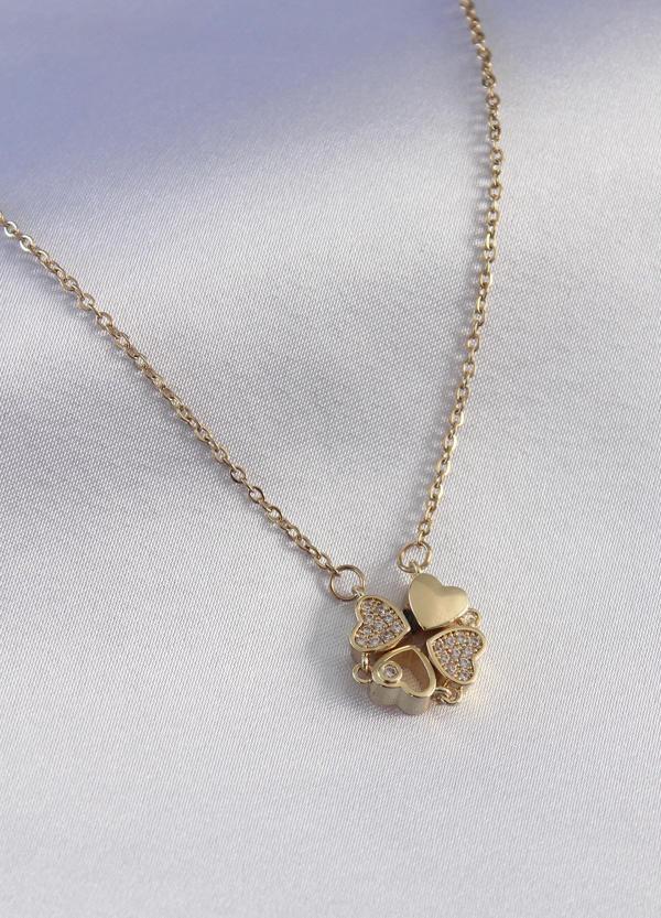 Gold Renk Açılır Yonca Model Zirkon Taşlı Kadın Kolye - EBJ250201W30859 - Image 1