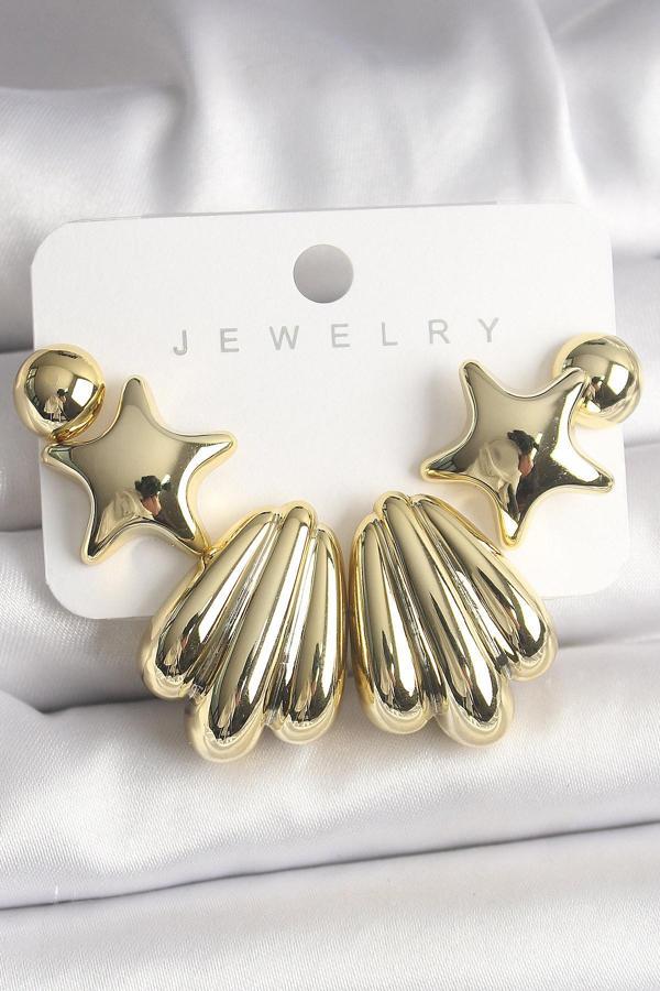 Gold Renk Yıldız Deniz Kabuğu Model CCB Plastik Kadın Küpe Seti - EBJ250118W30669 - Image 1