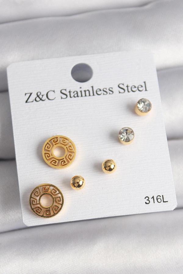 Gold Renk Zirkon Taşı Labirent Model Kadın Küpe Seti - EBJ250118W30648 - Image 1