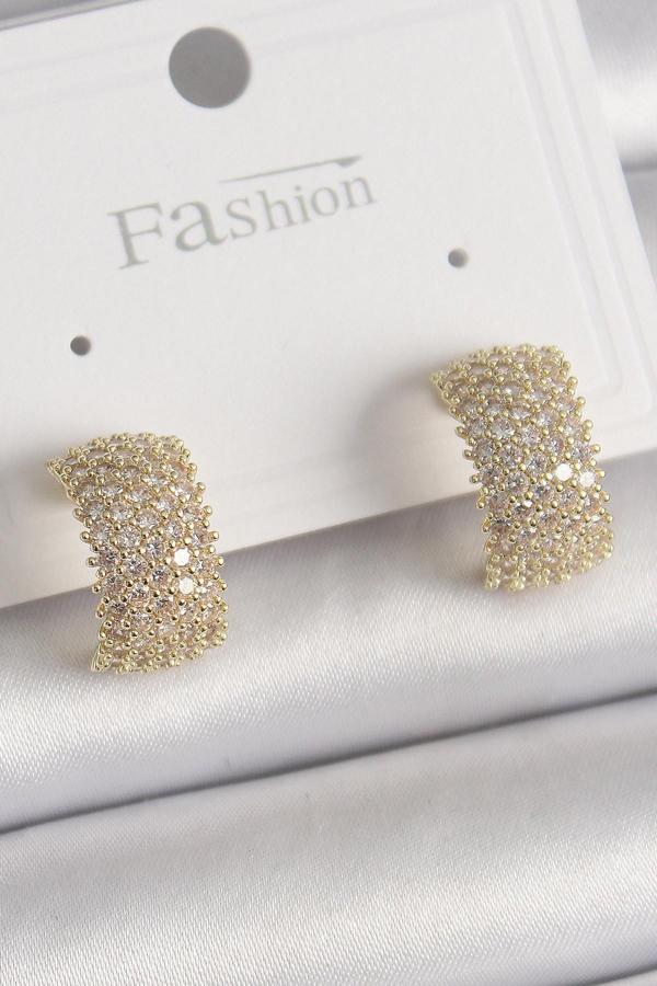 Pirinç Gold Renk Zirkon Taşlı Kadın Küpe - EBJ241228W30234 - Image 1