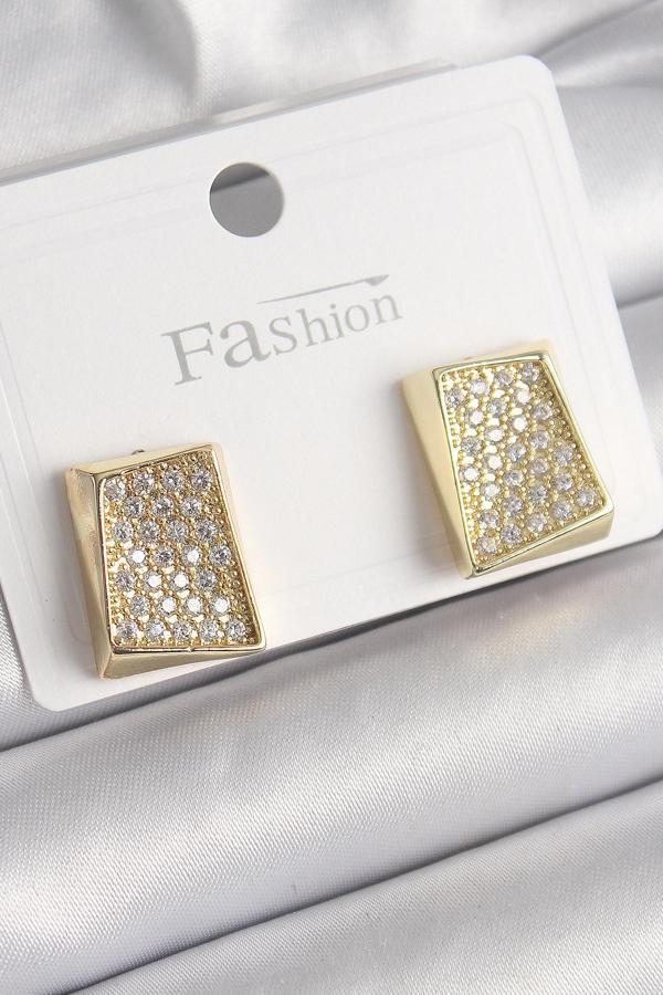Pirinç Gold Renk Zirkon Taşlı Plaka Model Kadın Küpe - EBJ241221W30143 - Image 1