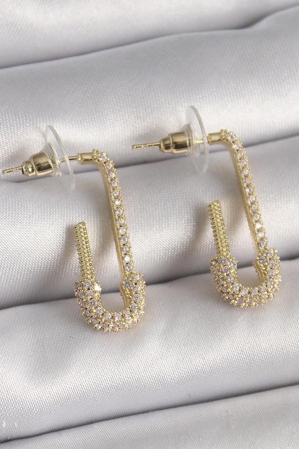Pirinç Gold Renk Zirkon Taşlı Çengelli İğne Model Kadın Küpe - EBJ241228W30238 - Image 1