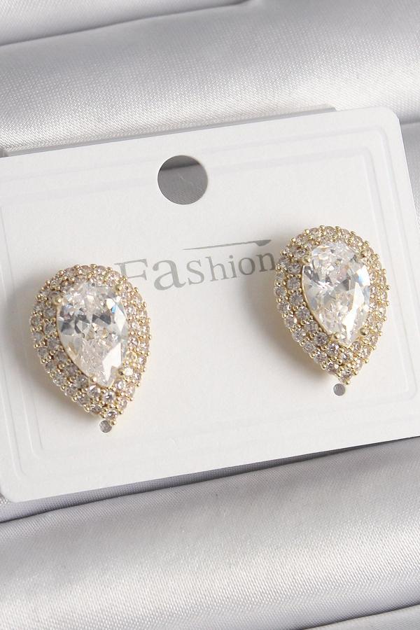 Pirinç Gold Renk Zirkon Taşlı Damla Model Kadın Küpe - EBJ241228W30218 - Image 1