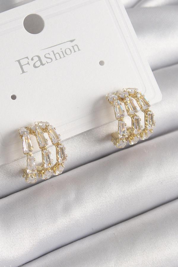 Pirinç Gold Renk Zirkon Taşlı Halka Model Kadın Küpe - EBJ250113W30477 - Image 1