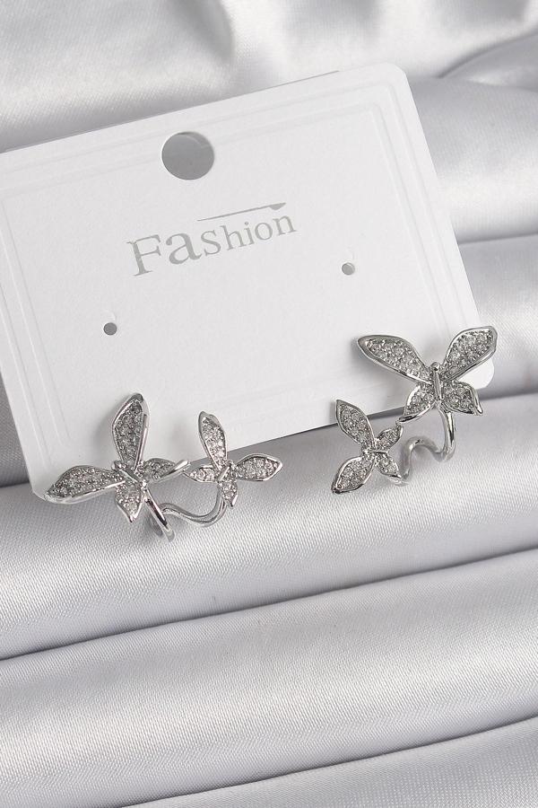 Pirinç Gümüş Renk Zirkon Taşlı Kelebek Model Kadın Küpe - EBJ241221W30134 - Image 1