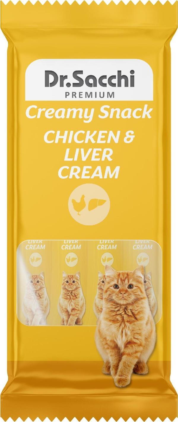 Dr.Sacchi Creamy Snack Chicken&Liver Sıvı Kedi Ödülü 4'Lü Paket - Image 1