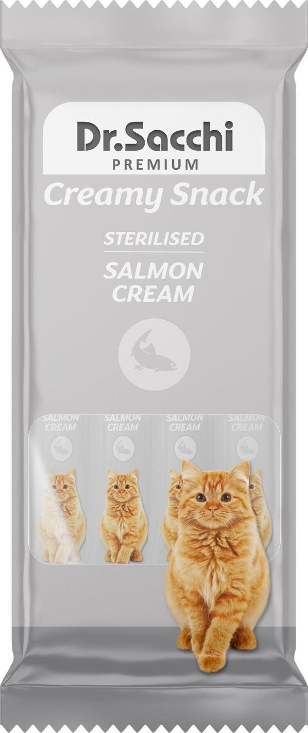 Dr.Sacchi Creamy Snack Sterilised Salmon Sıvı Kedi Ödülü 4'Lü Paket - Image 1