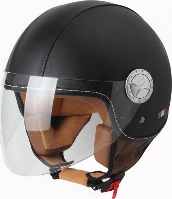 Sway 701 Yarım Yazlık Kask Deri Kaplı Mat Siyah - Image 1
