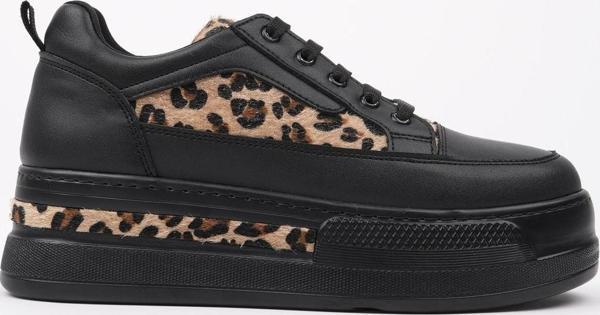 Muggo ZARİNA Kadın Kalın Taban Leopar Desenli Bağcıklı Günlük Sneaker Spor Ayakkabı - Image 1