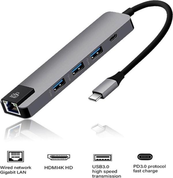 Cafele 6-1 Macbook Matebook Hdmi Ethernet Usb Çoklayıcı Type-C Hub Çevirici - Image 1