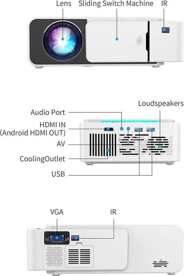 Wotobe T5 1080P 4K Full Hd Wifi Usb/Av/Hdmı/Screencast Uyumlu Taşınabilir Projektör - Image 1