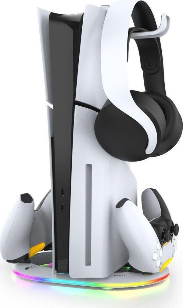 İpega Ps5 Slim Disk/Ps5 Slim Dijital Rgb Dikey Stand Kulaklık Tutucu Joystick Şarj Cihazı - Image 1