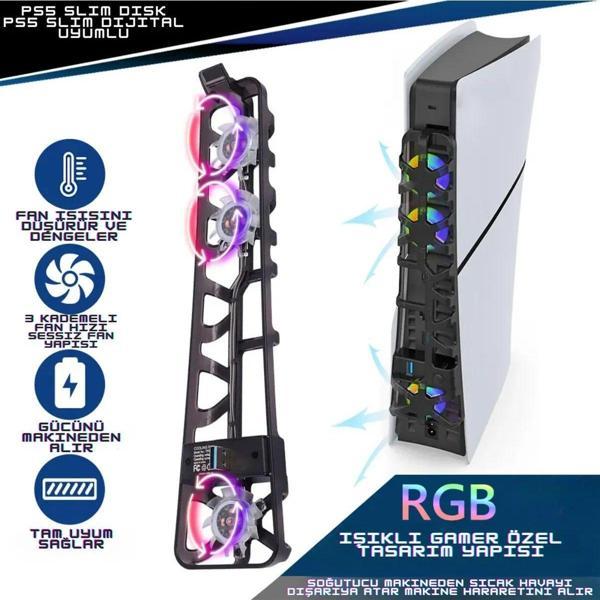 Wotobe Tp5-3538S Ps5 Slim Disk Ps5 Slim Dijital Uyumlu Hız Ayarlı Rgb Arka Soğutucu Fan - Image 1