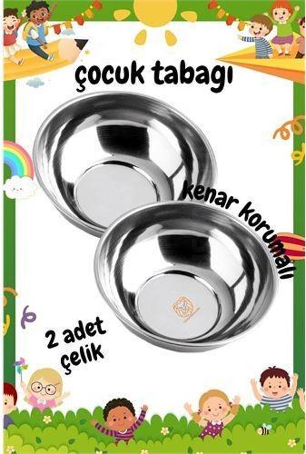 Derin Çocuk Tabağı Güvenli Kenarlı Çelik 2 Adet 16 cm - Image 1