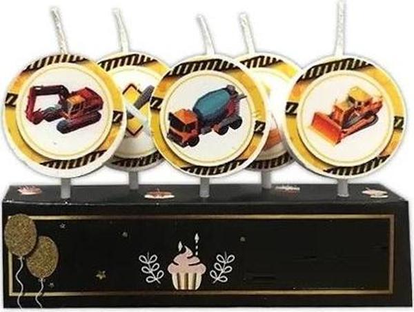 İNŞAAT TEMALI PASTA MUMU 5 ADET İNŞAAT TEMALI DOĞUM GÜNÜ MUMU KEPÇE DOZER İŞ MakineLARI PASTA MUMU - Image 1