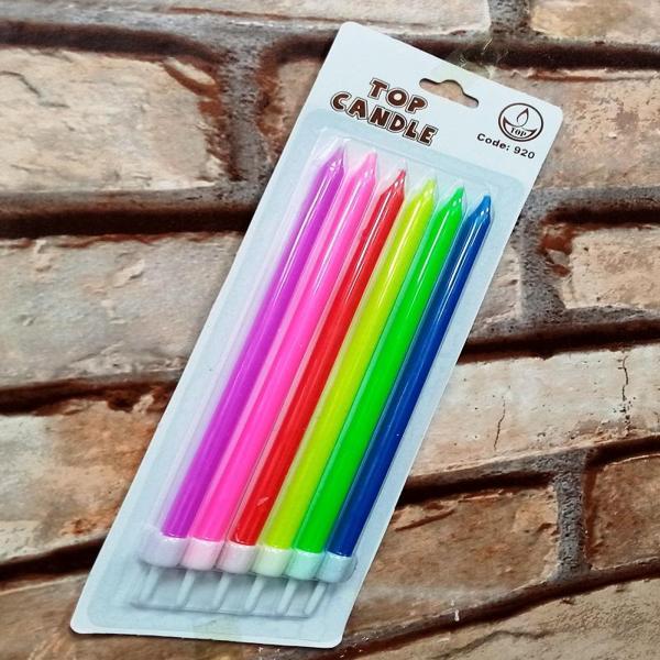 MULTİ COLORS BIRTHDAY CANDLE VIP KALİTE  UZUN RENKLİ NEON PASTA MUMU 6 ADET NEON RENKLİ DOĞUM GÜNÜ MUMU - Image 1