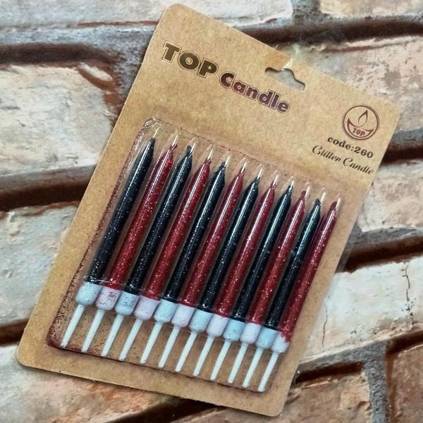 RED BLACK BIRTHDAY CANDLE VIP PARLAK METALİK SİMLİ KIRMIZI SİYAH PASTA MUMU 12 ADET DOĞUM GÜNÜ MUMU - Image 1