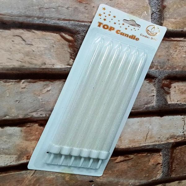 WHİTE BIRTHDAY CANDLE VIP UZUN PARLAK METALİK SİMLİ BEYAZ PASTA MUMU 6 ADET BEYAZ DOĞUM GÜNÜ MUMU - Image 1