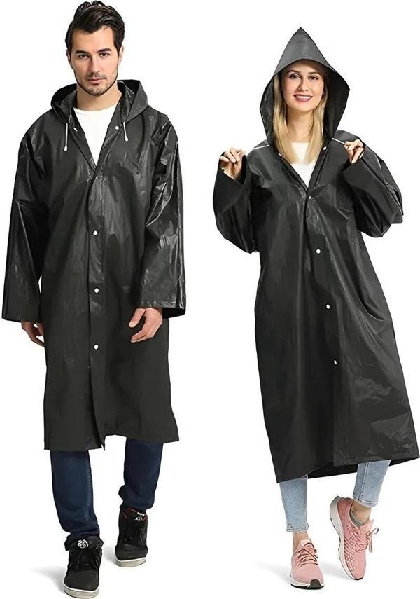 3 ADET 1.KALİTE SİYAH YAĞMURLUK  ŞAPKALI ÇITÇITLI YAĞMURLUK OUTDOOR YAĞMURLUK VIP UNISEX RAIN COAT - Image 1