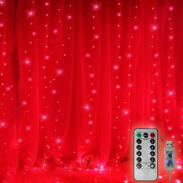 KIRMIZI SALKIM LED IŞIK KIRMIZI LED IŞIK USB + KUMANDALI KIRMIZI İNCE PERİ LEDLİ 3X2.5 METRE YILBAŞI IŞIKLARI NOEL IŞIKLARI - Image 1