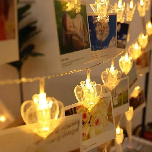MANDAL LED IŞIK HEART PHOTO CLİP STRİNG LED LİGHT PİLLİ KALPLİ GÜN IŞIĞI LED IŞIK KIR DÜĞÜNÜ IŞIKLARI - Image 1