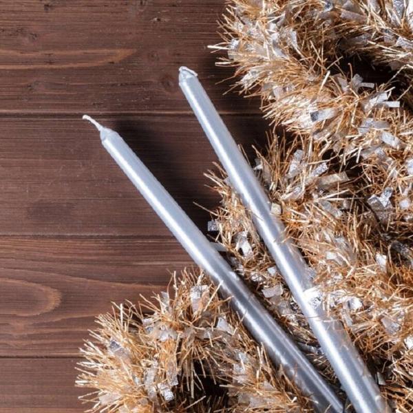 10 PCS CHRISTMAS CANDLE METALLIC BRIGHT SİLVER CANDLESTICK 10 ADET GÜMÜŞ ŞAMDAN MUMU YILBAŞI MUMLARI - Image 1