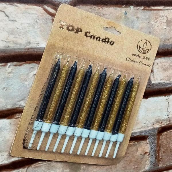 BLACK GOLD BIRTHDAY CANDLE VIP PARLAK METALİK SİMLİ SİYAH GOLD PASTA MUMU 12 ADET DOĞUM GÜNÜ MUMU - Image 1
