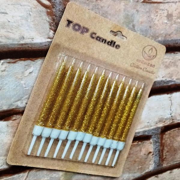 GOLD BIRTHDAY CANDLE VIP PARLAK GOLD METALİK SİMLİ GOLD PASTA MUMU 12 ADET GOLD DOĞUM GÜNÜ MUMU - Image 1