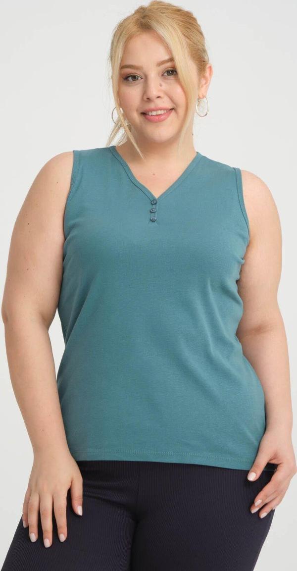 Banega Büyük Beden Kolsuz Kalın Askılı Pamuk Penye V Yaka Yeşil Bluz Atlet - Image 1