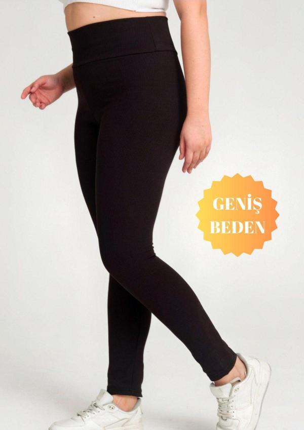 Banega Curve Büyük Beden Fitilli Yüksek Bel Toparlayıcı Siyah Tayt - Image 1