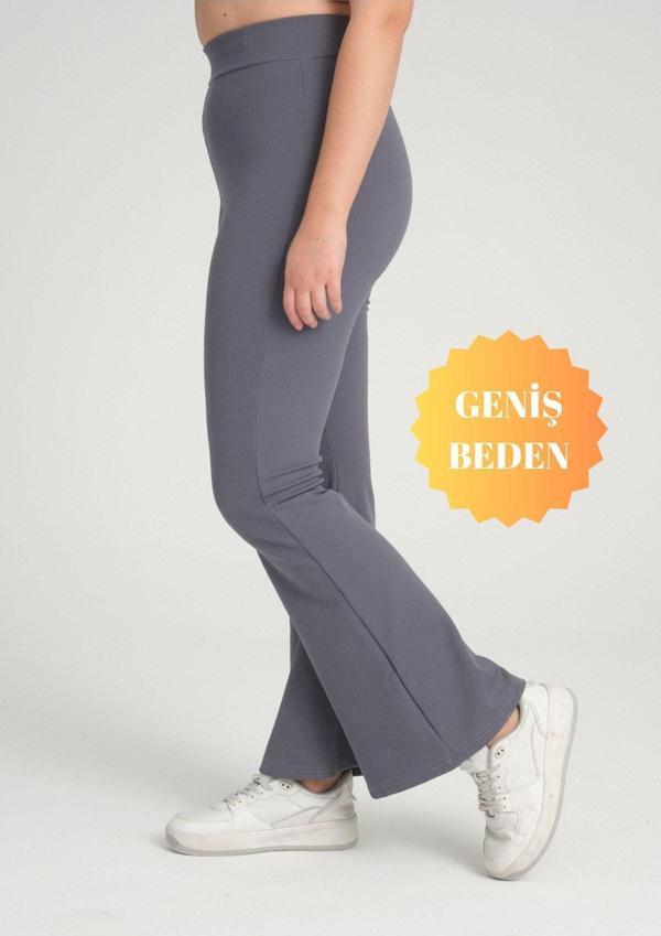 Banega Curve Büyük Beden Fitilli İspanyol Paça Yüksek Bel Toparlayıcı Antrasit Tayt - Image 1