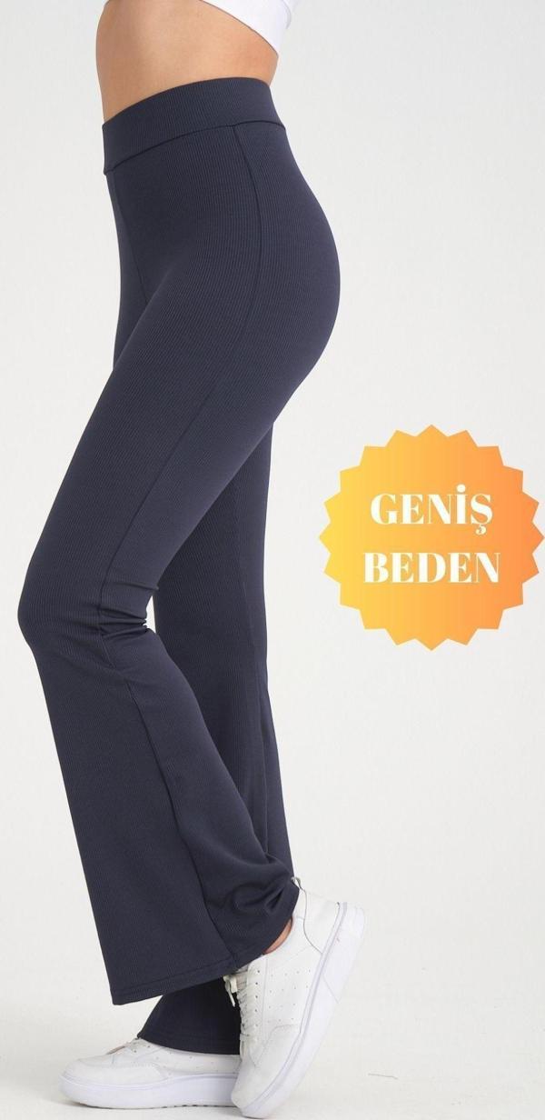 Banega Curve Büyük Beden Fitilli İspanyol Paça Yüksek Bel Toparlayıcı Lacivert Tayt - Image 1