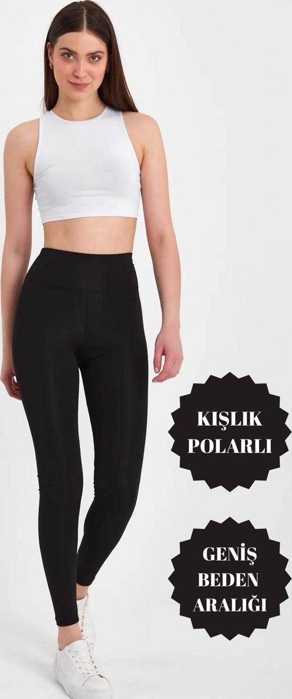 Banega Kadın Yüksek Bel Şardonlu Toparlayıcı Sıkılastırıcı Polarlı Siyah Tayt - Image 1