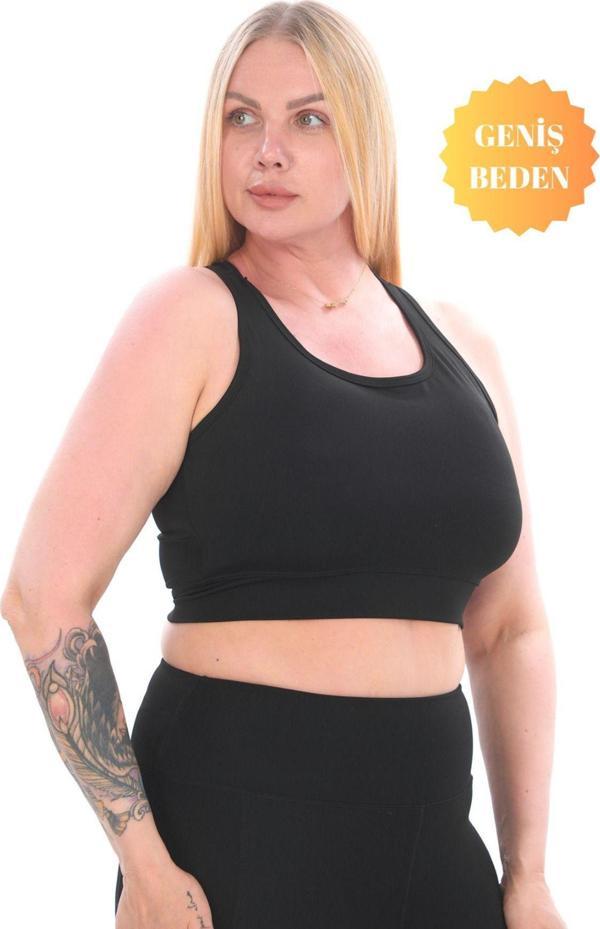 Banega Curve Büyük Beden Toparlayıcı Pedli Crop Siyah Spor Büstiyer - Image 1
